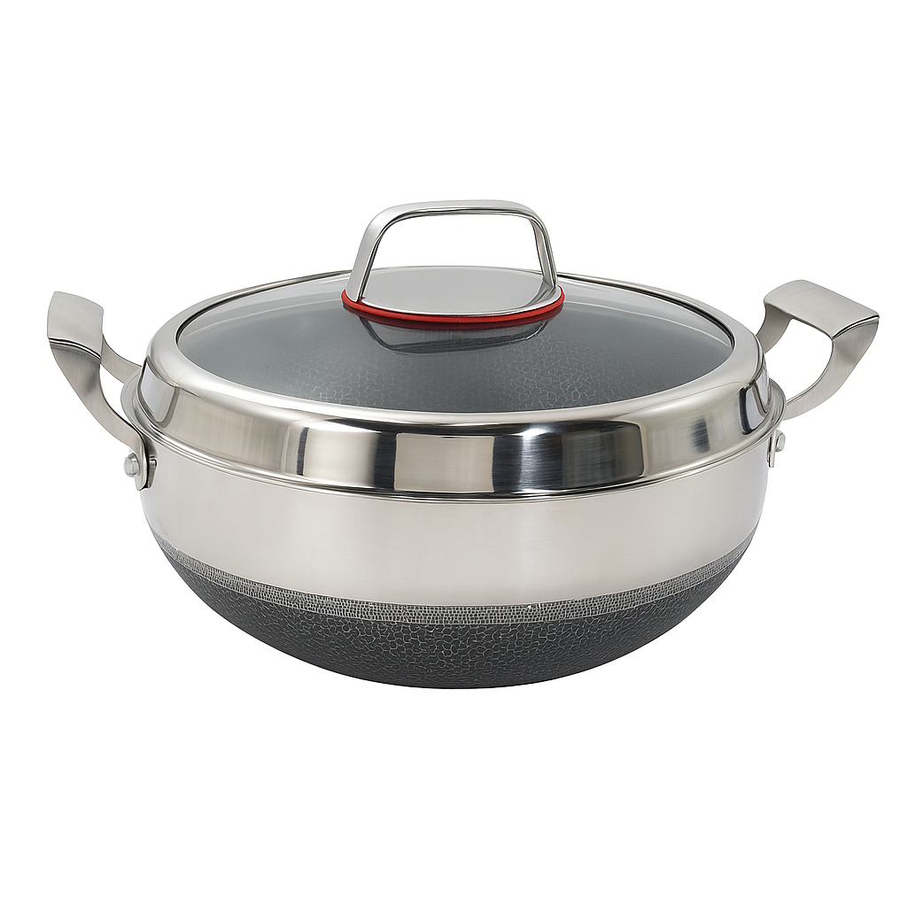 Laser-Coated Honeycomb Non-Stick Wok – Deep Stainless Steel Cooking Wok