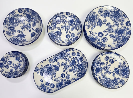 Luxury Floral Dinner Set – Blue & Black | 28 & 36 Piece Premium Porcelain Collection