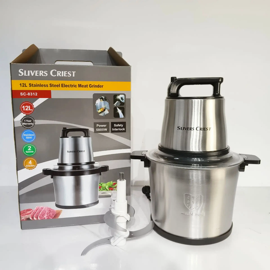Silver Crest 3L Electric Chopper – 1000W Meat Grinder with 4 Blades & Steel Bowl