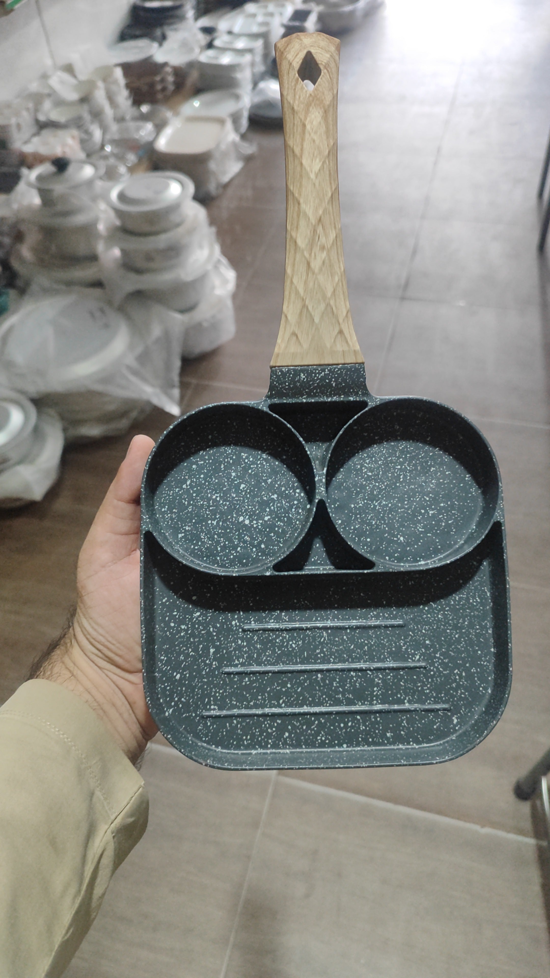 3-in-1 Non-Stick Breakfast Frying Pan with Wooden Handle