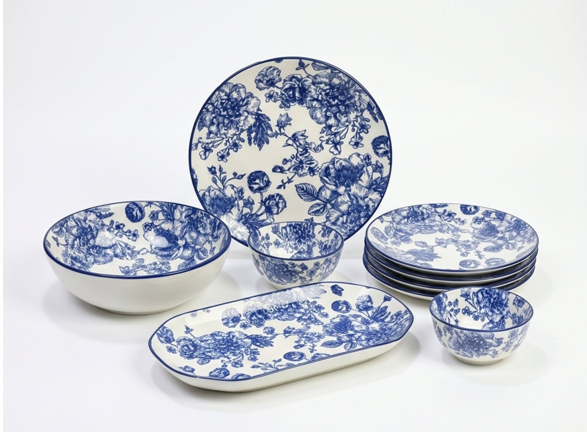 Luxury Floral Dinner Set – Blue & Black | 28 & 36 Piece Premium Porcelain Collection